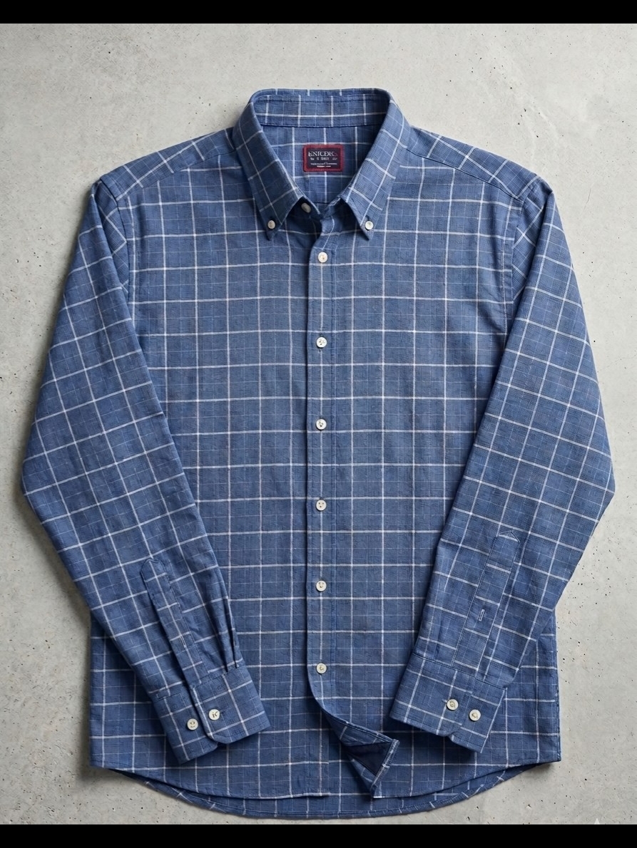 Untuckit Men's Large 'Otranto' Regular Fit Blue Grid Plaid Long Sleeve Shirt